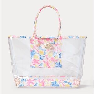Lilly Pulitzer Pink and Yellow Floral Transparent Tote